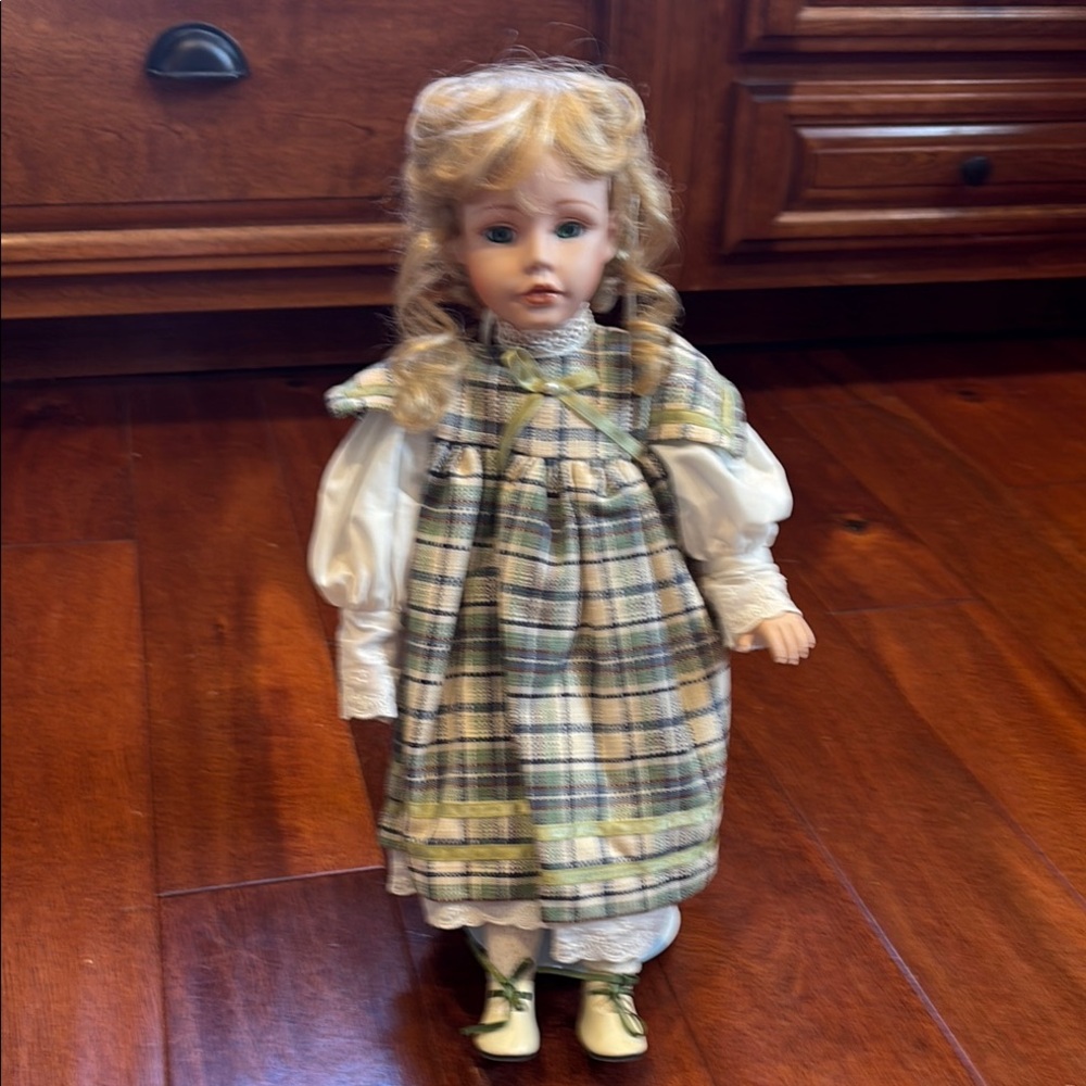 Plaid Dress Doll with Blonde Hair